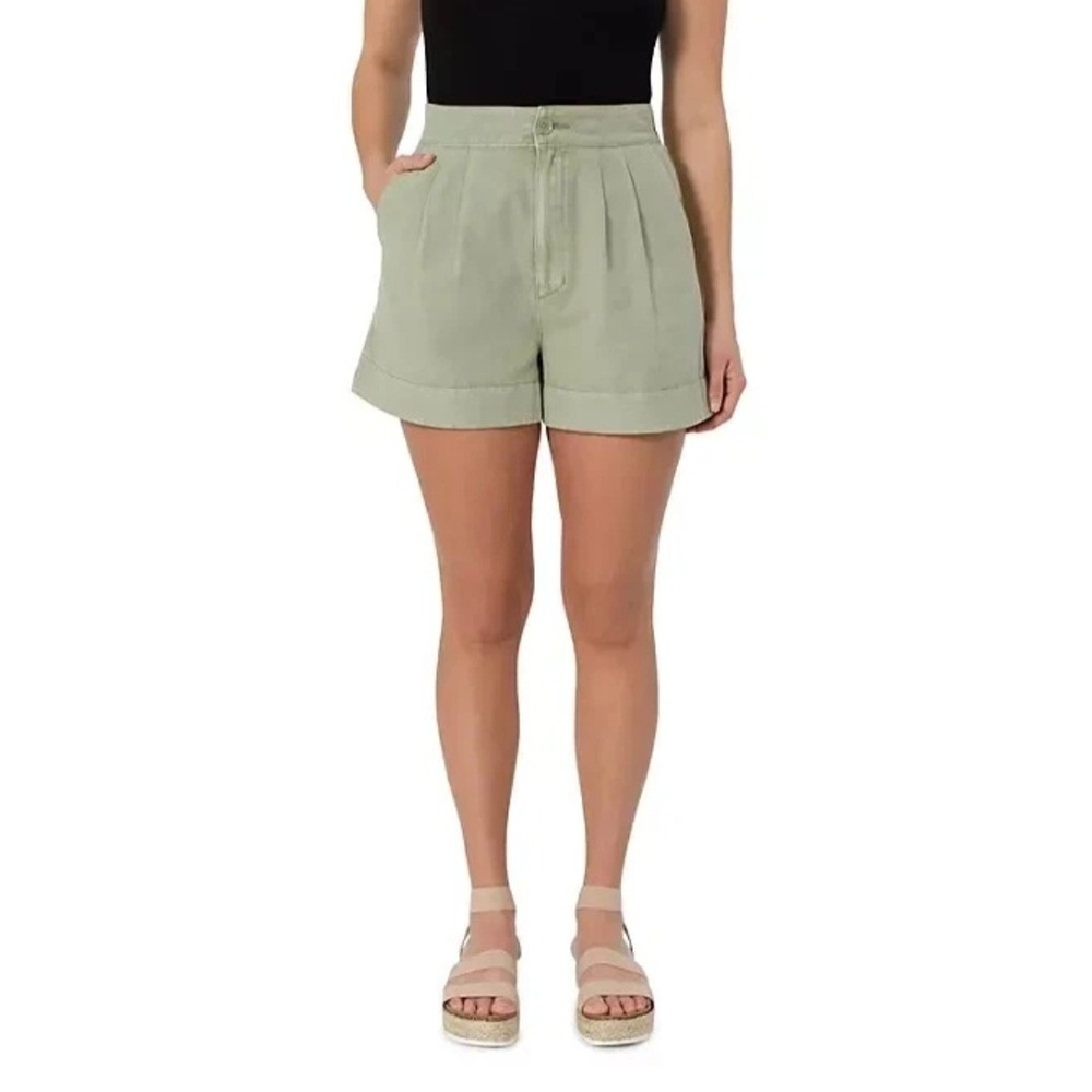 Joie Pleated Shorts Faded Cactus Green Cotton Linen High Rise Womens L - Picture 2 of 7
